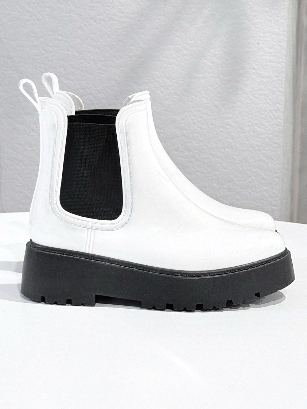 ASOS White Platform Plastic Chelsea Boots Size 8
